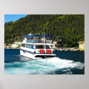 Boat leaving Maderno on Lake Garda Poster
