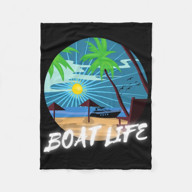 Boat Life Palm Tree Retro Beach Sunset Family Vaca Fleece Blanket (Front)