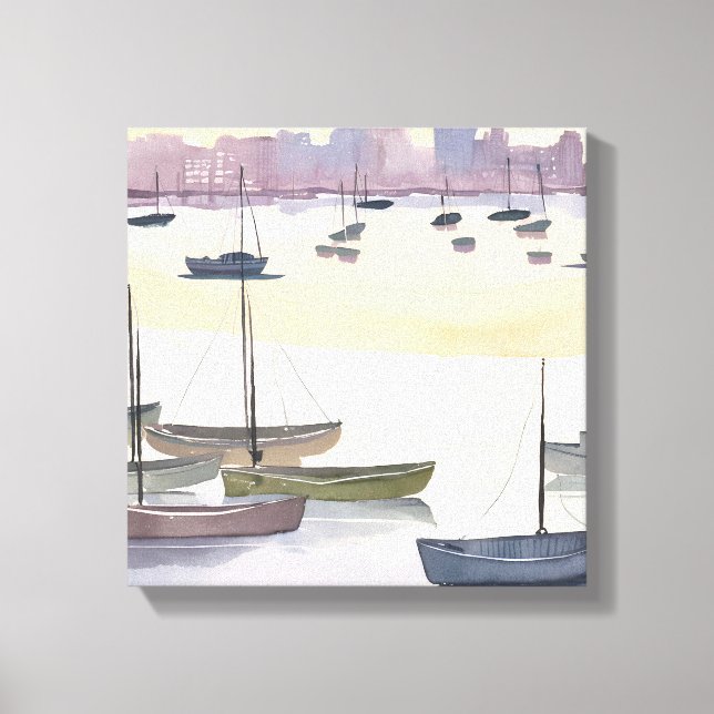 Boat Marina | Watercolor Ocean Bay Canvas Print (Front)