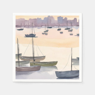 Boat Marina   Watercolor Ocean Bay Napkin