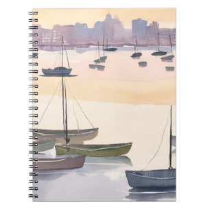 Boat Marina Watercolor Ocean Bay Notebook