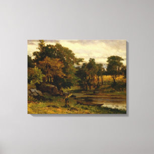 Boat Moored Near Stream - Edward Bannister - c1879 Canvas Print