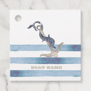 Boat Name,Anchor Dolphin Light Blue Stripes Favour Tags