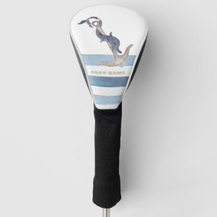  Boat Name,Anchor Dolphin Light Blue Stripes  Golf Head Cover
