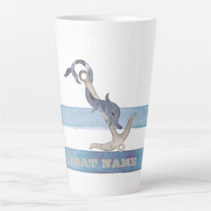Boat Name,Anchor Dolphin Light Blue Stripes  Latte Mug
