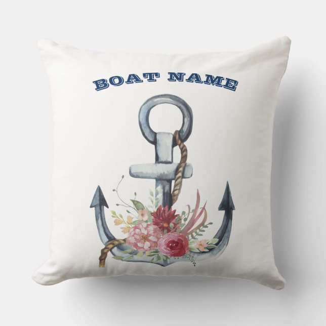 Boat Name,Anchor Flowers Navy Blue Stripe Cushion (Front)