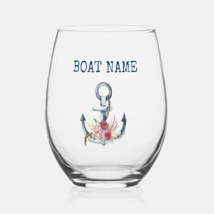 Boat Name,Anchor Flowers Stemless Wine Glass