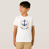 Boat Name Anchor Gold Laurel Leaves Boys White