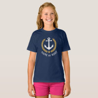 Boat Name Anchor Gold Laurel Leaves Navy Girls