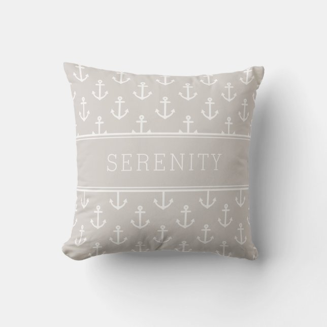 Boat Name Anchors and Stripes Tan Cushion (Front)