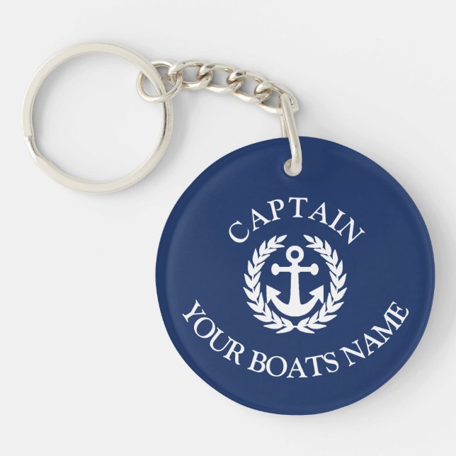 Boat name and captains nautical anchor key ring (Front)