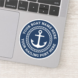 Boat name and hailing port anchor dark blue