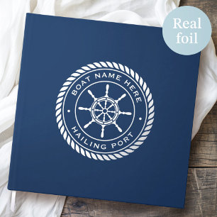 Boat name and hailing port nautical ship's wheel guest book