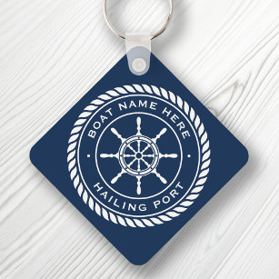 Boat name and hailing port nautical ship's wheel key ring