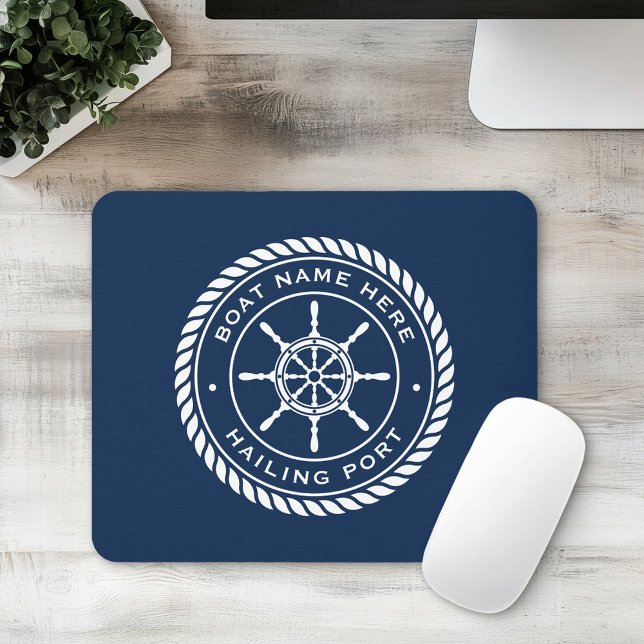 Boat name and hailing port nautical ship's wheel mouse mat (Boat name and hailing port nautical ship's wheel mouse pad)