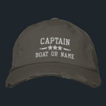 Boat Name Captain Nautical Stars Distressed Grey Embroidered Hat<br><div class="desc">Sail in style with a personalised distressed grey embroidered hat featuring your Captain rank or other title,  your Name or Boat Name and stars. Several cap and thread colours to choose from. Makes a great custom gift for Fathers day,  Mothers day or any occasion.</div>