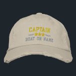 Boat Name Captain Nautical Stars Gold Silver Khaki Embroidered Hat<br><div class="desc">Sail in style with a khaki personalised embroidered hat featuring your Captain rank or other title,  your Name or Boat Name and stars. Several cap and thread colours to choose from. Makes a great custom gift for Fathers day,  Mothers day or any occasion.</div>