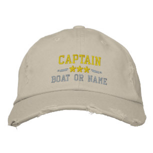 Boat Name Captain Nautical Stars Gold Silver Khaki Embroidered Hat