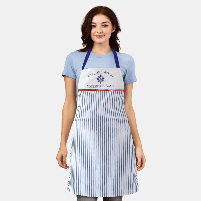 Boat Name Compass Rose Nautical Anchor Apron (Worn)