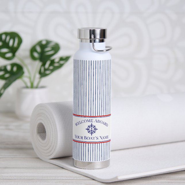 Boat Name Compass Rose Nautical Anchor Water Bottle (Yoga)