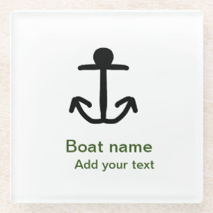 Boat name custom anchor sailing summer add text glass coaster