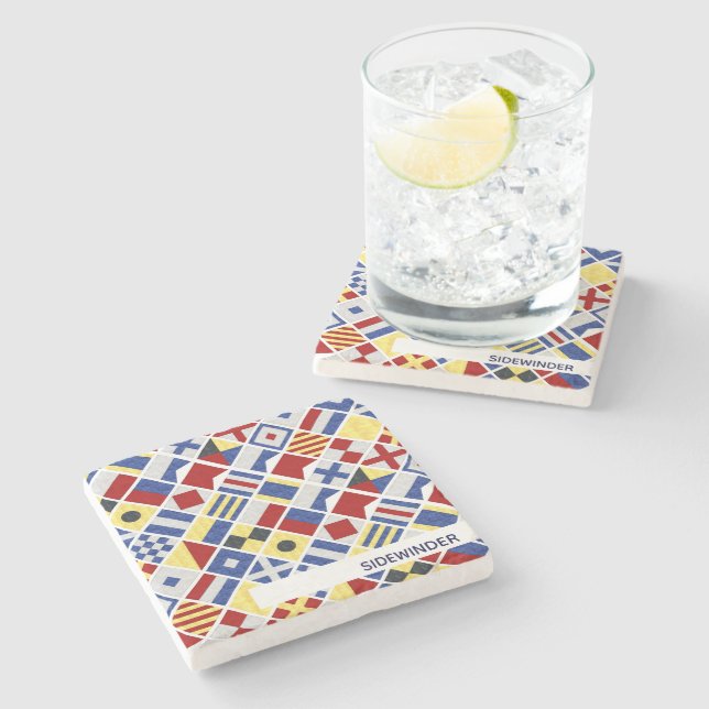 Boat Name Maritime Signal Flag Nautical Flags Stone Coaster (Side)