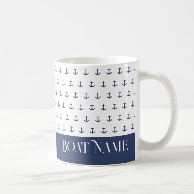Boat Name Nautical Anchor Coastal Blue Coffee Mug (Right)