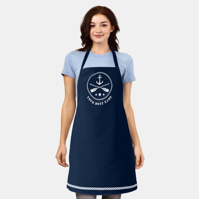 Boat Name Nautical Anchor Crossed Oars Stars Apron (Worn)