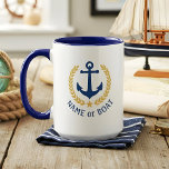 Boat Name Nautical Anchor Gold Style Laurel Large  Mug<br><div class="desc">A Personalised 15-ounce two tone large coffee Mug with your boat name,  family name or other desired text. Featuring a custom designed nautical boat anchor,  gold style laurel leaves and star emblem. Several accent colours to choose from to match your current decor. Makes a great gift for any occasion.</div>
