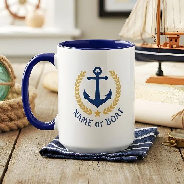 Boat Name Nautical Anchor Gold Style Laurel Large  Mug (Creator Uploaded)