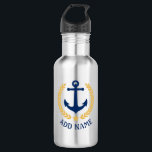 Boat Name Nautical Anchor Gold Style Laurel Star 532 Ml Water Bottle<br><div class="desc">A Personalised stainless steel water bottle with your boat name,  family name or other desired text. Featuring a custom designed nautical boat anchor,  gold style laurel leaves and star emblem. Makes a great gift for any occasion.</div>