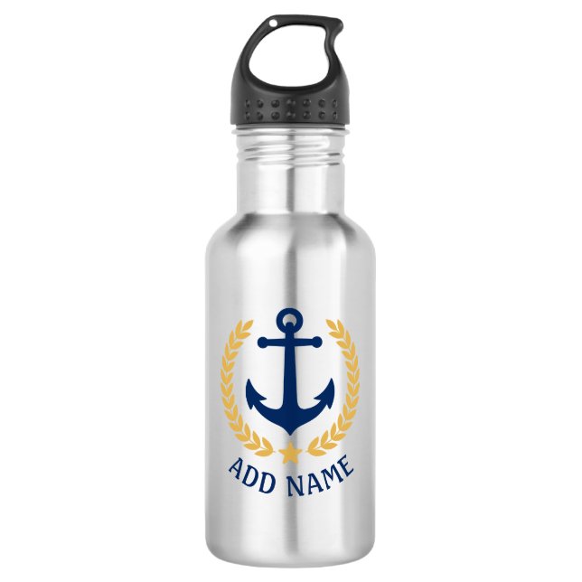 Boat Name Nautical Anchor Gold Style Laurel Star 532 Ml Water Bottle (Front)