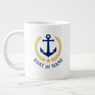Boat Name Nautical Anchor Gold Style Laurel Star Large Coffee Mug
