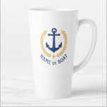 Boat Name Nautical Anchor Gold Style Laurel Star Latte Mug<br><div class="desc">A Personalised 17oz Latte Mug with your boat name,  family name or other desired text. Featuring a custom designed nautical boat anchor,  gold style laurel leaves and star emblem. Makes a great gift for any occasion.</div>