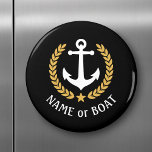 Boat Name Nautical Anchor Gold Style Laurel Star Magnet<br><div class="desc">A Personalised round magnet with your boat name,  family name or other desired text as needed. Featuring a custom designed nautical boat anchor,  gold style laurel leaves and star emblem on black or easily adjust the primary colour to match your current theme.</div>