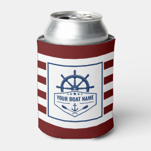 Boat Name Nautical Anchor Oars Helm Stripes Can Cooler