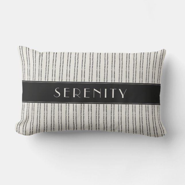 Boat Name Nautical Pinstripe Black Outdoor Pillow (Front)