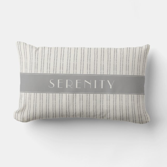 Boat Name Nautical Pinstripe Grey Outdoor Pillow (Front)