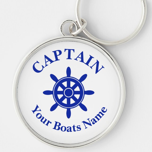 Boat name nautical ships wheel captains  key ring (Front)