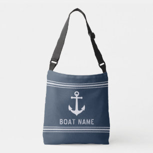 Boat Name Nautical Vintage Anchor Sea Blue Grey Crossbody Bag