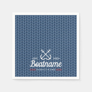 Boat Name Navy Blue Nautical Personalised Knitted Napkin