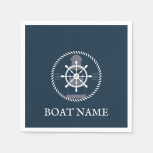 Boat Name Navy Blue Nautical Personalised Napkin