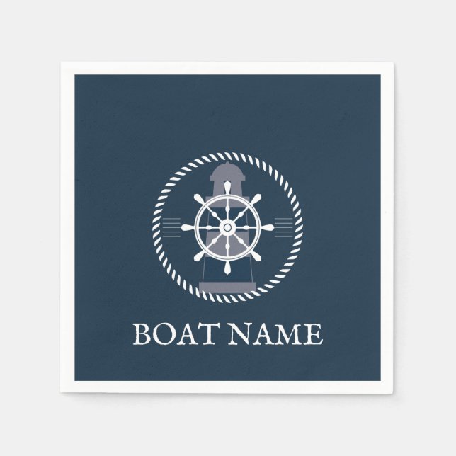 Boat Name Navy Blue Nautical Personalised Napkin (Front)