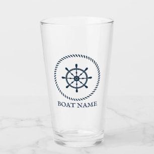 Boat Name Navy Blue Perosnalized Glass