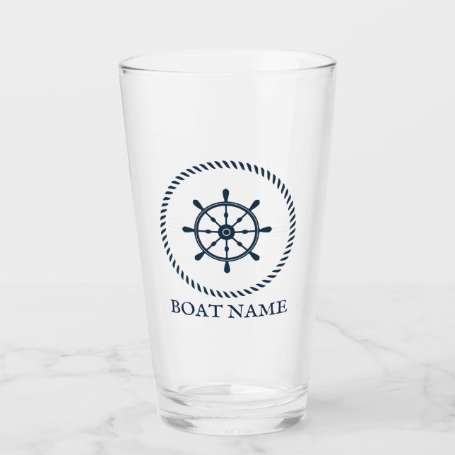 Boat Name Navy Blue Perosnalized Glass (Front)