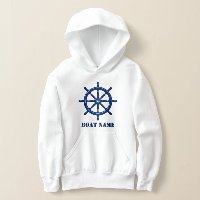 Boat Name or Your Name Ship Helm Wheel Navy White (Laydown)