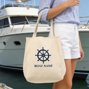 Boat Name Ships Wheel Helm Eco Friendly Grocery Tote Bag
