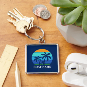 Boat Name Sun Palm Trees Blue Premium Key Ring