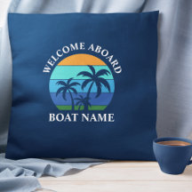 Boat Name Sun Palm Trees Welcome Aboard Blue