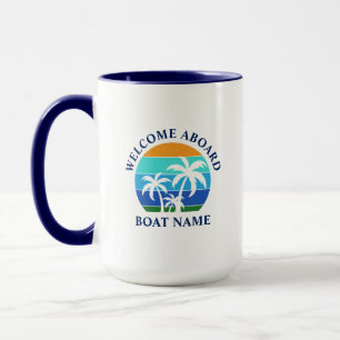 Boat Name Sun Palm Trees Welcome Aboard Large Mug